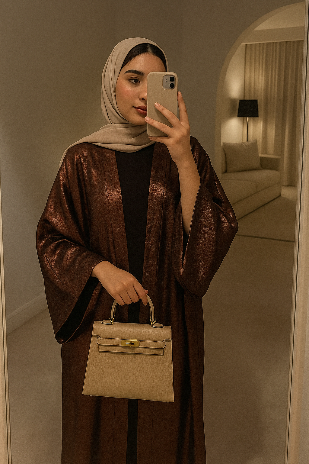 ZAHRA – Abaya velours bronze intense