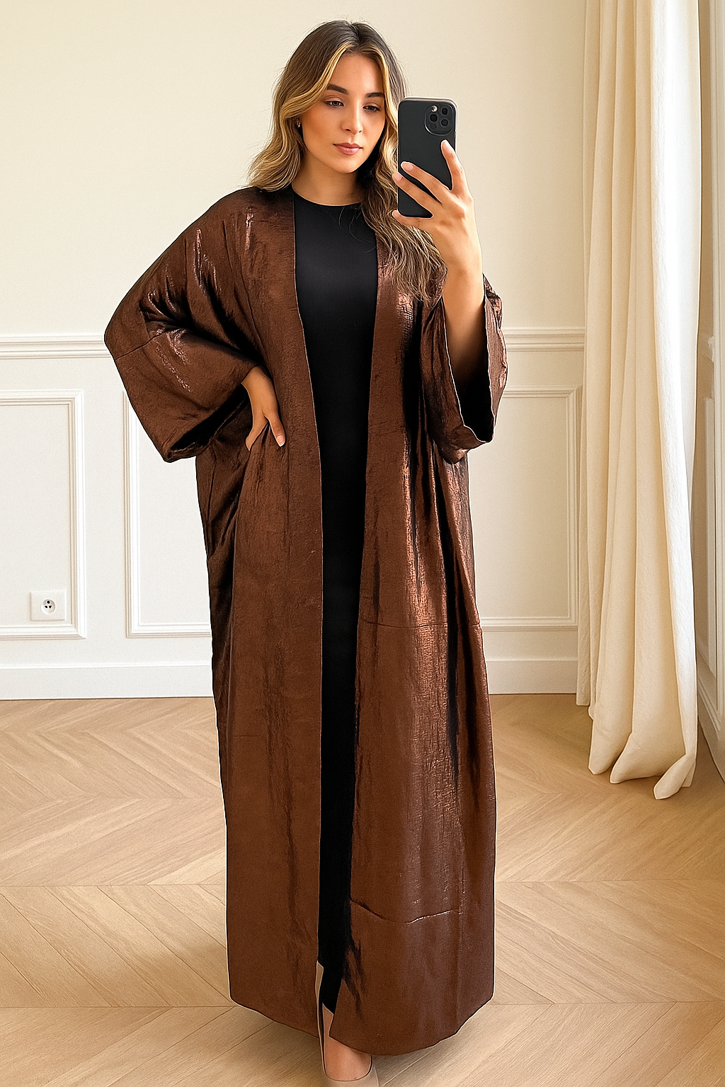 ZAHRA – Abaya velours bronze intense