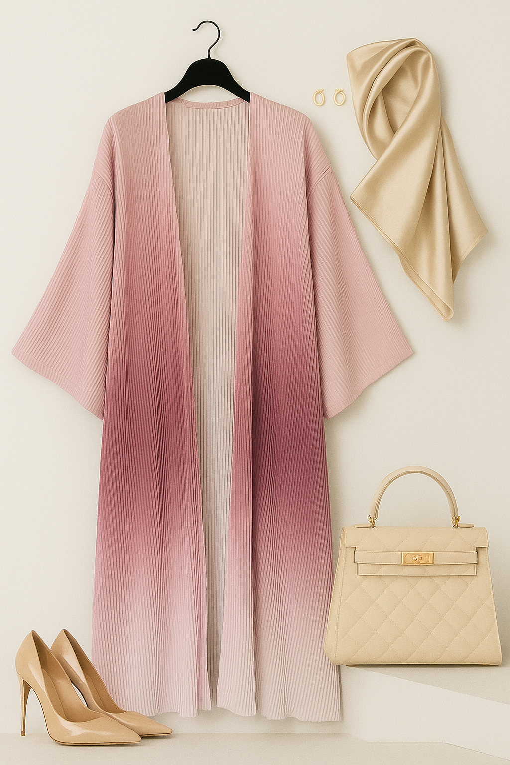 AYA – Abaya rose poudré plissée