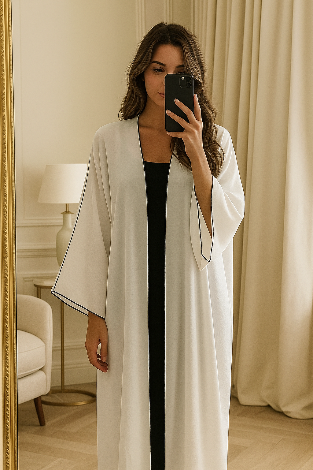 NAJWA – Abaya blanche à détails contrastés