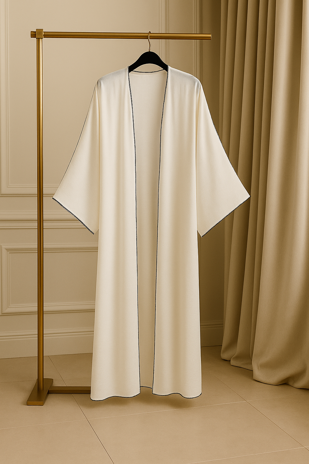 NAJWA – Abaya blanche à détails contrastés