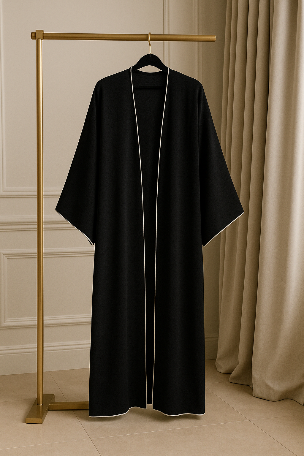 NOUR – Abaya noire à lignes blanches