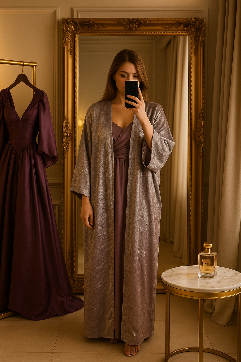 SALMA – Abaya velours lilas givré